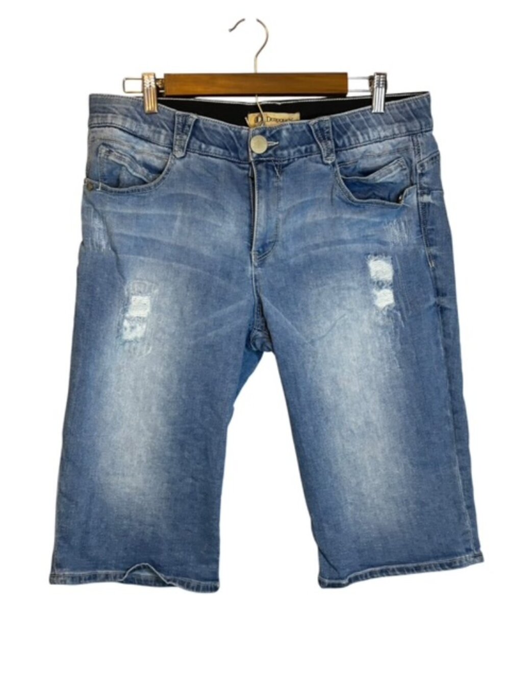 Democracy Shorts Women's 14 Distressed High Rise Bermuda Denim Blue